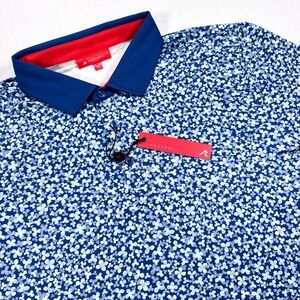 NWT REDVANLY‎ Men's Size XL Mazarine Blue Floral Print Brewer Golf Polo Shirt